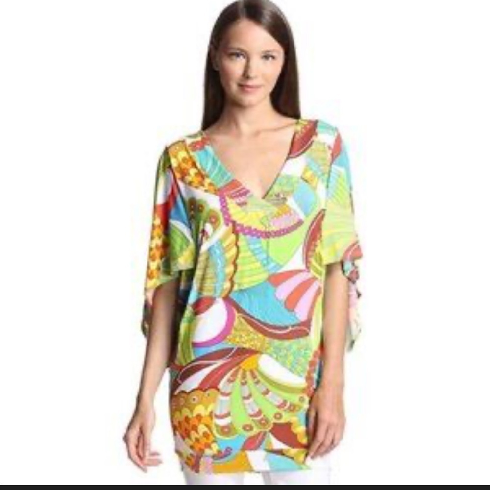 Trina Turk Santa Cruz Tunic Top Swimsuit Coverup Psychedelic Mini Kimono Resort